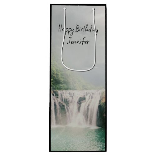 Lovely Waterfall in a Mountain Forest Birthday Wine Gift Bag