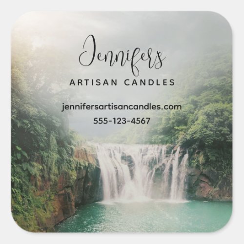 Lovely Waterfall in a Mountain Forest Business Square Sticker