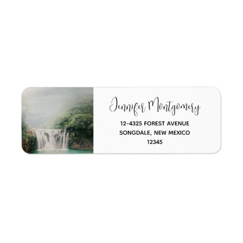 Lovely Waterfall in a Mountain Forest Label