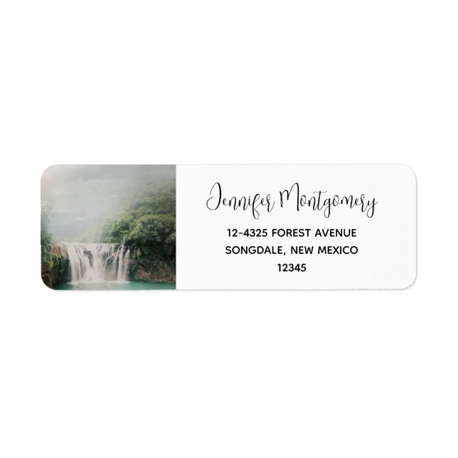 Lovely Waterfall in a Mountain Forest Label (Front)