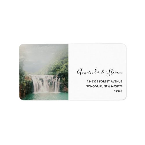 Lovely Waterfall in a Mountain Forest Label