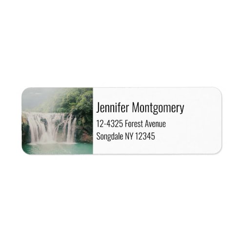 Lovely Waterfall in a Mountain Forest Label