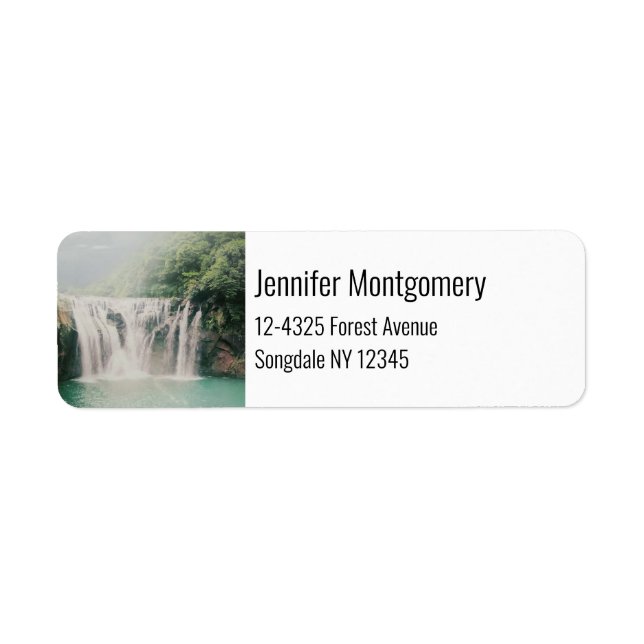 Lovely Waterfall in a Mountain Forest Label (Front)