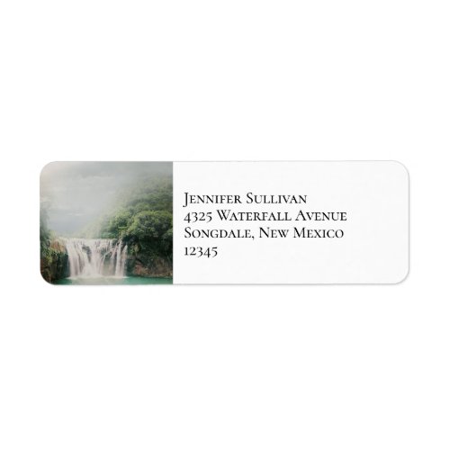 Lovely Waterfall in a Mountain Forest Label