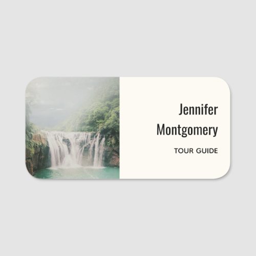 Lovely Waterfall in a Mountain Forest Name Tag