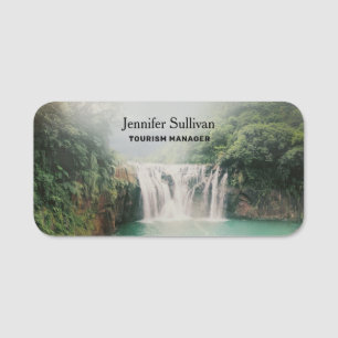 Lovely Waterfall in a Mountain Forest Name Tag