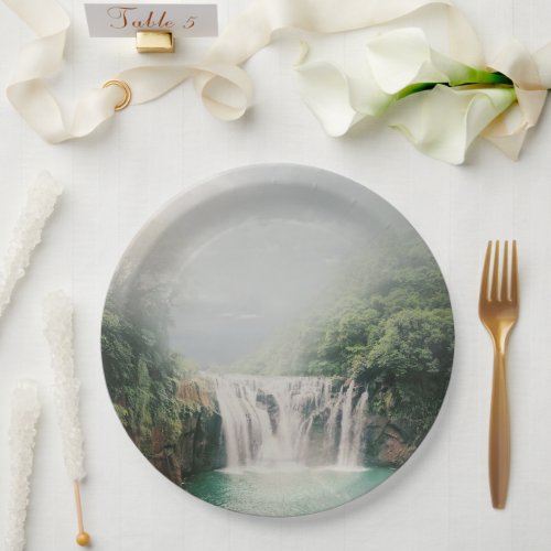 Lovely Waterfall in a Mountain Forest Paper Plates