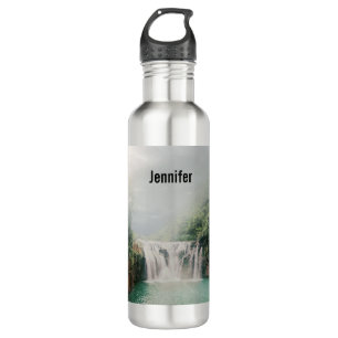 Lovely Waterfall in a Mountain Forest Stainless Steel Water Bottle