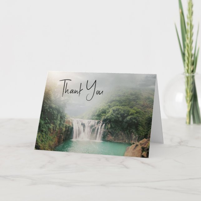 Lovely Waterfall in a Mountain Forest Thank You Card (Front)