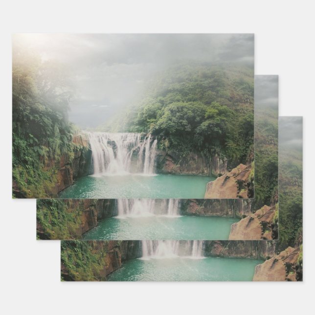 Lovely Waterfall in a Mountain Forest Wrapping Paper Sheets (Set)