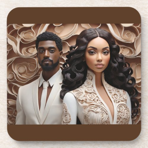 Lovely  Wedding Couple Dressed in White Chocolate  Beverage Coaster