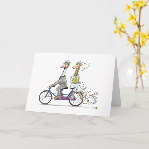 lovely wedding giraffe couple on bicycle card