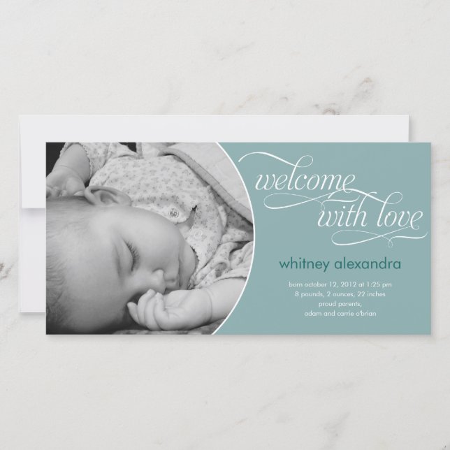 Lovely Welcome Baby Birth Announcement - Blue (Front)
