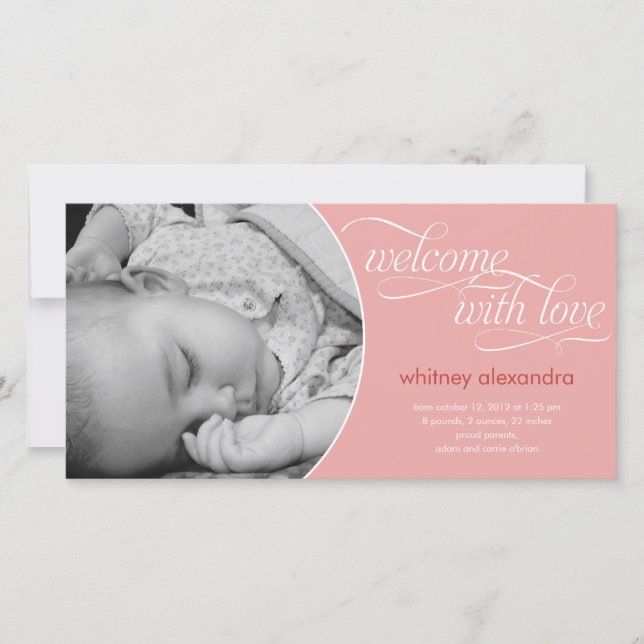 Lovely Welcome Baby Birth Announcement - Pink (Front)