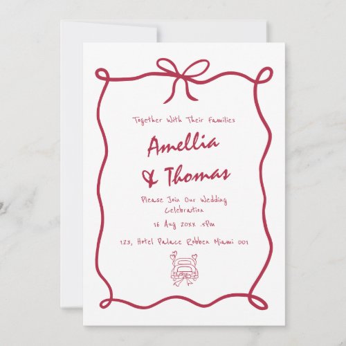 Lovely Whimsical Doodle Hand Drawn wedding Thank You Card