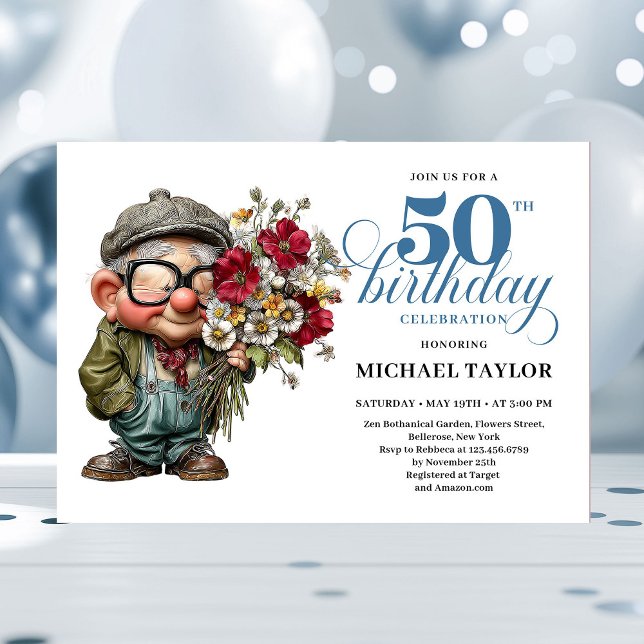 Lovely Whimsical Man 50th Birthday Humor Cartoon  Invitation (Lovely Whimsical Man 50th Birthday Humor Cartoon Invitation

)
