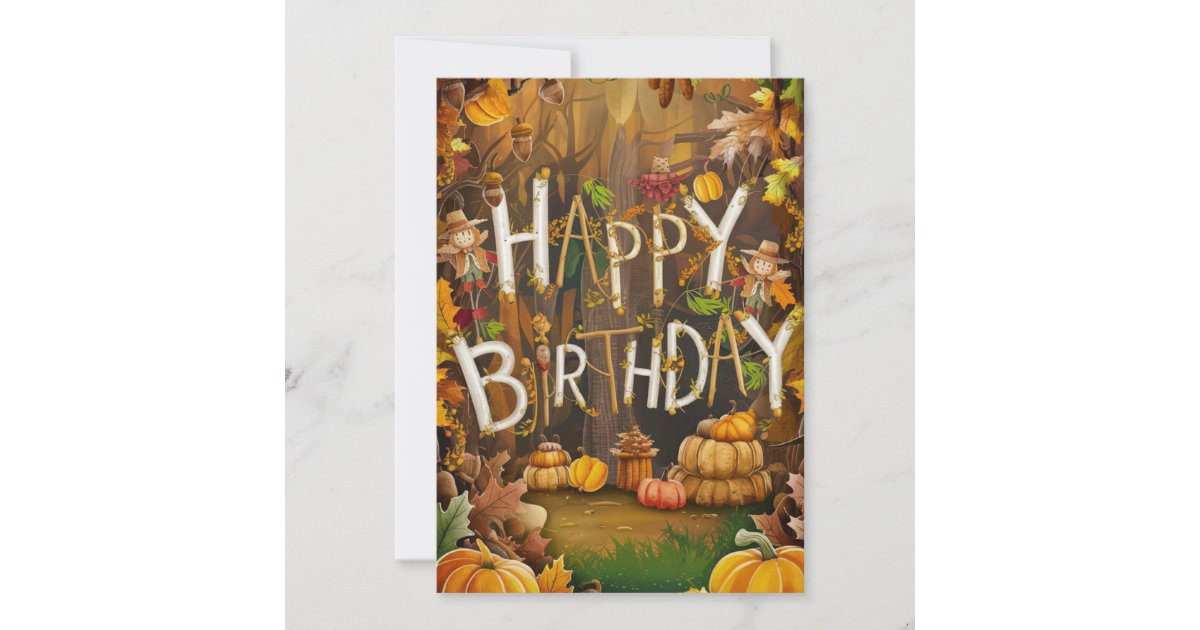 Lovely Whimsical Season Autumn Fall Happy Birthday Card | Zazzle