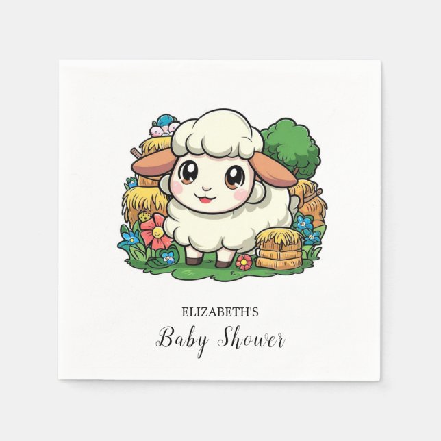 Lovely Whimsical Sheep Baby Shower Napkins (Front)