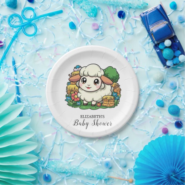 Lovely Whimsical Sheep Baby Shower Paper Plates (Party)