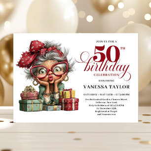 Lovely Whimsical Woman 50th Birthday Humor Party Invitation