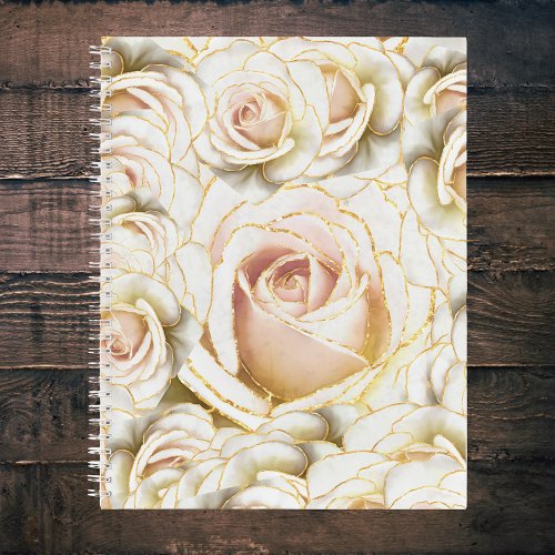 Lovely White and Pink Glittery Roses Melange Notebook