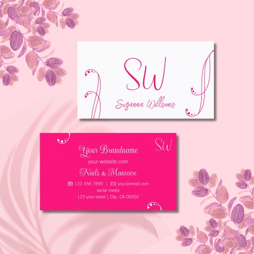 Lovely White and Pink Modern Ornate with Monogram Business Card
