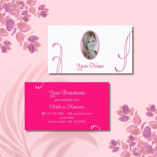 Lovely White and Pink Ornate with Portrait Photo Business Card