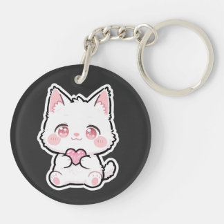 Lovely White Cat Keychain