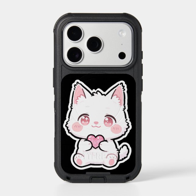 Lovely White Cat Otterbox iPhone Case (Back)