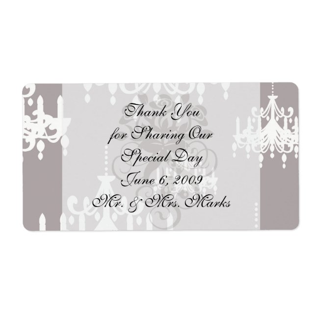 lovely white chandelier damask on grey silver label (Front)