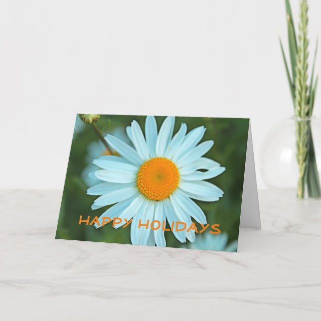 Lovely white daisy flower  happy holidays holiday card (Front)