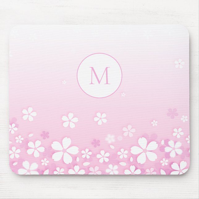 Lovely White Flowers With Monogram Mouse Pad (Front)