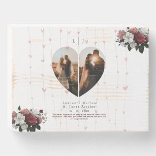 lovely White Heart Shaped Photo Custom For Couples Wooden Box Sign