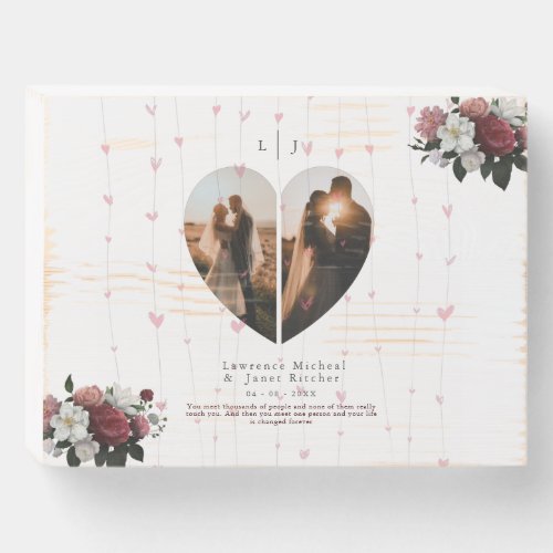 lovely White Heart Shaped Photo Custom For Couples Wooden Box Sign