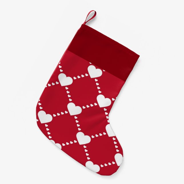 Lovely white hearts small christmas stocking (Front (Hanging))
