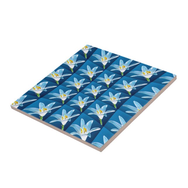Lovely White Lily Pattern Ceramic Tile (Side)