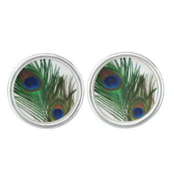 Lovely White Peacock Feather Cufflinks by Peacocks at Zazzle