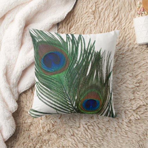 Lovely White Peacock Feather Throw Pillow Zazzle