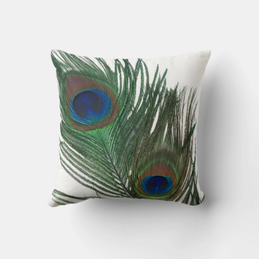 Lovely White Peacock Feather Throw Pillow Zazzle