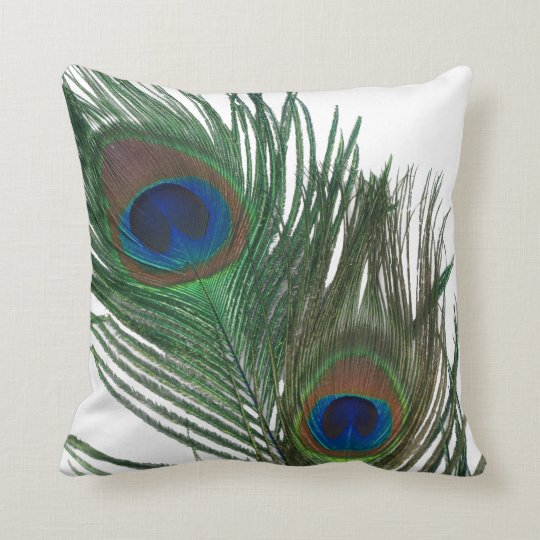 Lovely White Peacock Feather Throw Pillow