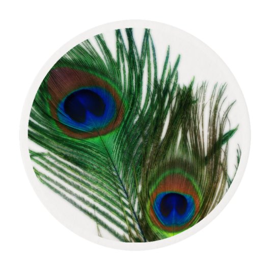Lovely White Peacock Feathers Edible Frosting Rounds (Front)