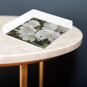 Lovely White Rhododendron Blooms Floral Acrylic Tray