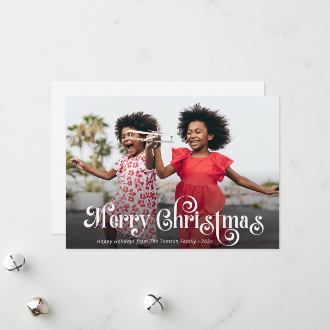 lovely white script photo christmas card (Front/Back In Situ)