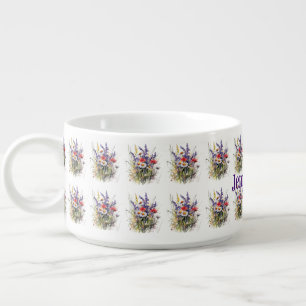 Lovely wild meadow flowers. Editable name Bowl