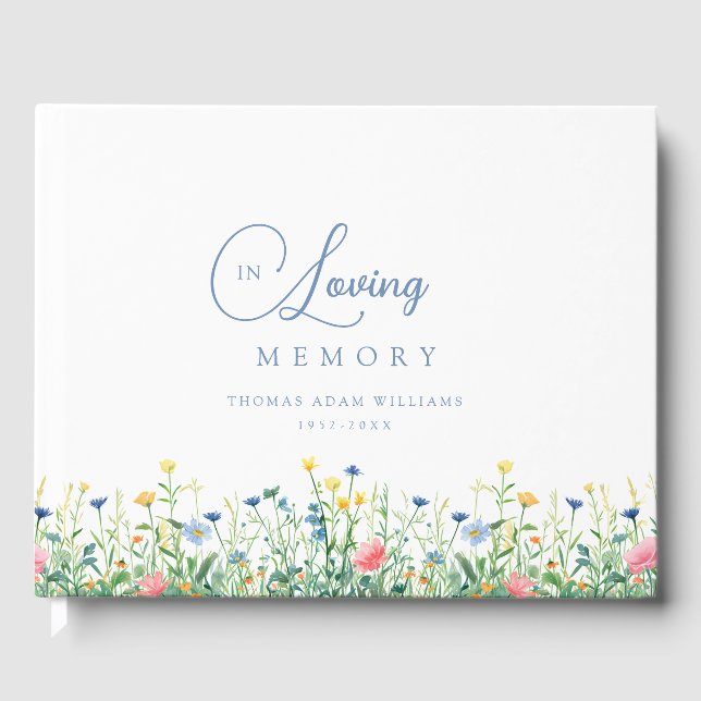 Lovely, wildflower "In Loving Memory" funeral Guest Book (Front)