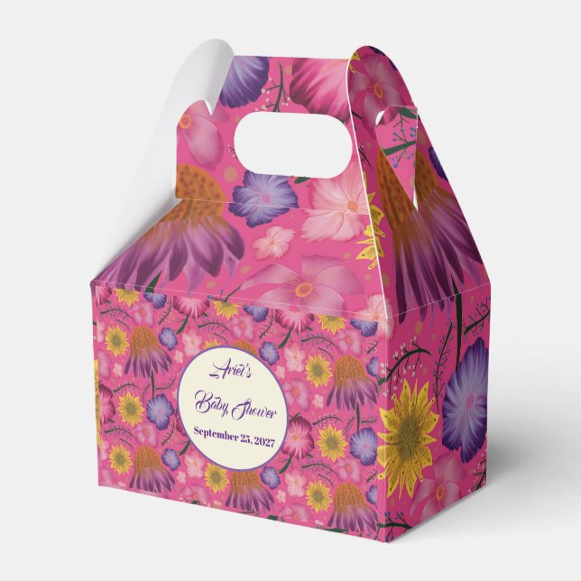 Lovely Wildflower Pink Baby Shower Favor Boxes (Front Side)