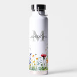 Lovely Wildflower Watercolor Design Personalized W Water Bottle<br><div class="desc">Lovely Wildflowers,  an Elegant multicolored meadow floral watercolor painting,  features a collection of blooming field flowers,  red,  and orange,  yellow small flowers,  and pink flowers,  on a simple white background. A trendy warm tones botanical plant blooms pattern.</div>