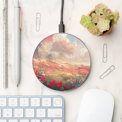 Lovely Wildflowers Paradise in Sunset Wireless Charger