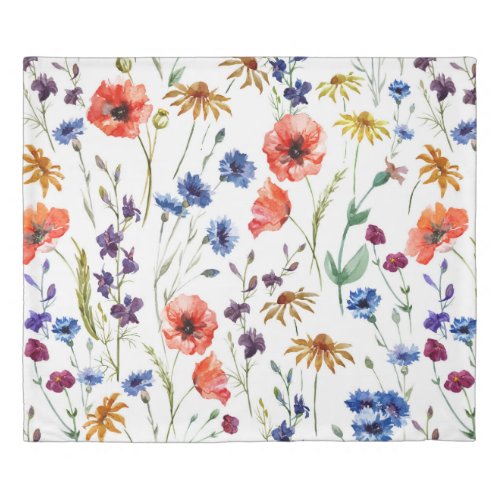 Lovely wildflowers watercolor poppy cornflower duvet cover