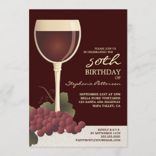 Lovely Wine & Grapes 50th Birthday Invitation